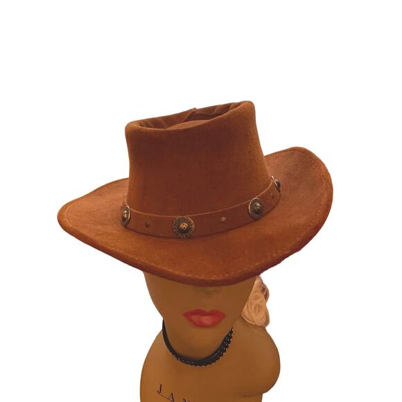 Minnetonka Genuine Leather Banded with silvertone conchos Western Hat M - Picture 8 of 8